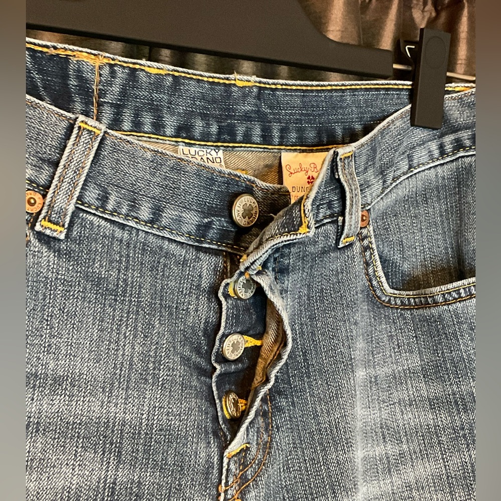Lucky Brand Button Fly Side Rider Jeans Dungarees by Gene Montesano Size 6/28